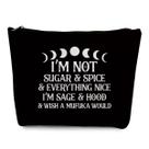 gfuhlre Moon Phase Witch Gifts Stuff Bolsa de maquiagem Bolsa de higiene de viagem Bolsa de feitiçaria engraçada Presentes de meditação para mulheres bruxas Aniversário Halloween I'm Not Sugar Spice