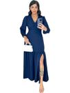 Gior Style Vestido longo feminino tecido duna não amassa com abertura na Manga e fenda. Moda evangélica Vestido festa madrinha com elástico nas costa