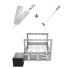 Gira Grill Inox com 3 Espetos Tridente + Espeto Grelha + Espalhador Pratic