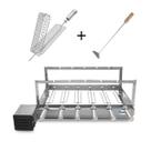 Gira Grill Inox com 6 Espetos Tridente + Espeto Grelha + Espalhador Pratic