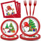 gisgfim, 96 peças de suprimentos para festas de Natal, pratos de papel, guardanapos, feliz árvore de Natal, festa de gnomos, conjunto de utensílios de mesa descartáveis, decorações, lembrancinhas para o Natal, serve 24