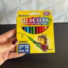 Giz de cera com 12 cores acrilex longo cores vivas azul vermelho rosa amarelo na caixa unidade gis lápis de cor