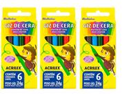 Giz De Cera Kit 3 Caixas de 6 Cores