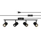 GLOBE 64000119 Iluminação de trilhos plug-in de 4 luzes em preto fosco GLOBE 64000119 Iluminação de trilhos plug-in de 4 luzes em preto fosco