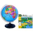 Globo Terrestre Giratório 30cm Studio Base Preta + Livro e Quebra-Cabeça Do Mundo