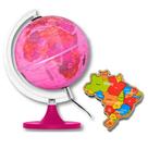 Globo Terrestre Luminoso Aquarela Rosa + Quebra Cabeça Mapa de Madeira Regiões Do Brasil