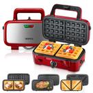 Gofrera FOHERE 3 en 1 para sándwiches 1200W Roja