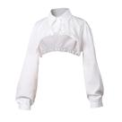 Gola falsa, chique, cortada, manga comprida, estilo encolher de ombros, branca para mulheres