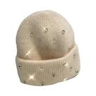 Gorro De Inverno Feminino Quente Com Strass E Contas, Estilo Coreano, De Lã Com Pelo De Coelho