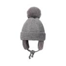 Gorro De Inverno Para Crianças Com Pompom E Protetor De Orelhas Em Lã Plush Tricotado Quente Para