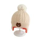 Gorro De Tricô Com Pompom De Urso Para Meninas E Meninos, Proteção Para as Orelhas, Quente Para