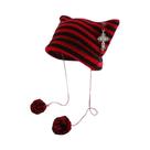 Gorro De Tricô Y2K Com Orelhas De Gato E Listras, Estilo Diabo, Fofo, Outono Inverno