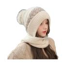 Gorro E Cachecol Feminino De Inverno Quente Em Tricô, Corta-Vento, Elástico, Com Protetores De
