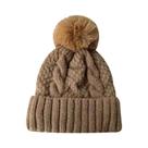 Gorro Feminino De Inverno Grosso De Pelúcia Com Pompom De Pelo, Cor Sólida, Quente Para Esqui E Neve