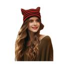 Gorro Feminino De Tricô Com Orelhas De Gato Y2K Listrado Quente De Inverno Solto Feito À Mão Estilo
