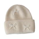 Gorro Feminino Y2K De Inverno Com Laço E Pérolas, Quente E Fofo, De Lã De Coelho Angorá, Gorro