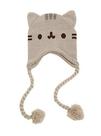 Gorro Pusheen com Orelhas e Rosto de Gato Cinza com Franjas