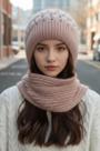 Gorro Touca Forrada C/ Cachecol Fixo Lã Quente Frio Inverno