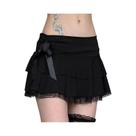 Goth Y2K Preto Renda Guarnição Arco Uma Linha Mini Saia Mulheres Coreano Streetwear