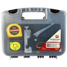 Grampeador Manual Profissional 3 em 1 Estrutura Metalica Com Maleta Trena E Grampos 4 a 14mm