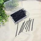 Grampo de Cabelo em Caixa com 100 Grampos Pretos Lisos Médio Estilo Ramona com Bolinha