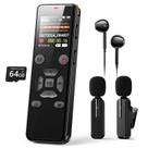 Gravador de Voz Digital 96GB - Ativado por Voz, 7000h de Gravação, Microfone Sem Fio, Reprodução A-B e MP3