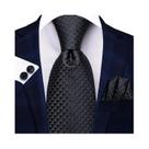 Gravata de Seda Paisley Preta para Homens - Conjunto com Lenço e Abotoaduras