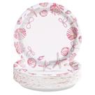 Greencian 50 pratos descartáveis rosa com tema marinho de 25 cm Greencian 50 pratos descartáveis rosa com tema marinho de 25 cm