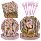 Greencian 96 Peças de Decoração Camuflada Rosa com Veados para Caça, Pratos e Guardanapos com Tema de Veado da Floresta, Conjunto de Louça para Caça, Acampamento ao Ar Livre, Piquenique e Festa Camuflada, Serve 24