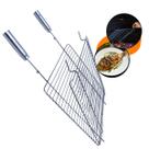 Grelha Dupla Aramada Inox 40x50cm Churrasco Peixe Parrilla Grill Assar Cabo Madeira Alumínio Abrir e Fechar Churrasqueira Sob Medida Alvenaria