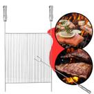 Grelha Inox Plana 50x50cm Churrasco Peixe Parrilla Grill Costela Carne Cabo Madeira Alumínio Churrasqueira Sob Medida Alvenaria Portátil