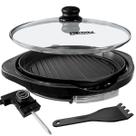 Grill Elétrico Redondo 40cm 127V 1200W Preto Grelha Antiaderente com Tampa de Vidro e Controle de Temperatura Grelhe Sem Óleo