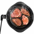 Grill Elétrico Redondo 40cm 220V 1200W Preto Grelha Antiaderente com Tampa de Vidro e Controle de Temperatura Grelhe Sem Óleo