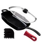 Grill Pan Cuisinel Cast Iron Square 10,5 polegadas com tampa de vidro e muito mais