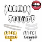 Grillz Vampiro Superior E Inferior Com Silicone Moldável Dourado Ou Prateado Presa Canino Hip Hop