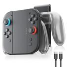 Grip de carregamento Switch 2 Joycon transparente ergonômico com LED e USB-C