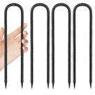 Ground Stakes QNLONG 30 cm, gancho em U preto, antiferrugem, 4 unidades