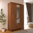 Guada-roupa 3 Portas 2 Gavetas com Espelho 100% Madeira Maciça Bronze