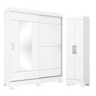 Guarda Roupa 02 portas de Correr Amsterdã B66 com Armário Multiuso 2 Portas 3 Prateleiras Branco -Henn Briz
