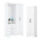 Guarda Roupa 02 portas e 03 Gavetas Pequin B64 com Armário Multiuso 2 Portas 3 Prateleiras Branco -Henn Briz