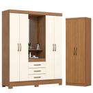 Guarda Roupa 04 portas e 03 Gavetas Nápole Nature Off White com Armário Multiuso Margarida Cinamomo - Henn Briz