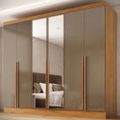 Guarda-Roupa 100% MDF 6 Portas 3 Gavetas com Espelhos Lisboa Yescasa Bege/Cinamomo/Cappuccino