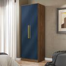 Guarda-Roupa 2 Portas 2 Gavetas Kappesberg Adapt Nogueira/Azul Profundo 80cm