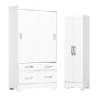 Guarda Roupa 2 Portas de Correr e 4 Gavetas Marel Flex BE25 com Armário Multiuso 2 Portas 3 Prateleiras Branco -Henn Briz