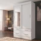 Guarda Roupa 2 Portas Deslizantes e 4 Gavetas com Espelho Marel Branco