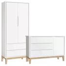 Guarda Roupa 2 Portas e Cômoda com Porta Classic Branco Fosco Pés Madeira Natural - Reller Móveis