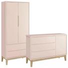Guarda Roupa 2 Portas e Cômoda com Porta Classic Rosa Fosco Pés Madeira Natural - Reller Móveis