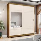Guarda-roupa 200cm com Espelho 2 Portas de Correr 3 Gavetas Verg Henn - Nature/Off White