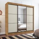 Guarda Roupa 2,30m Casal c/ Espelho 3 Portas Correr 8 Gavetas Tokio Cedro Areia - Rud Rack