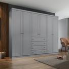 Guarda-roupa 262cm Casal 6 Portas 4 Gavetas Americano Henn - Cinza